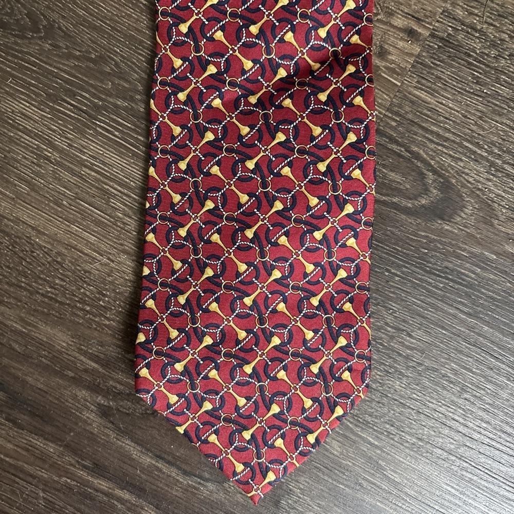 Vintage Mint Paolo Gucci Made in Italy 100% silk Chain Link neck tie Horsebit